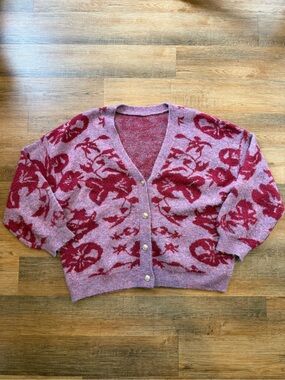 Cider Lavender & Red Floral Jacquard Cardigan